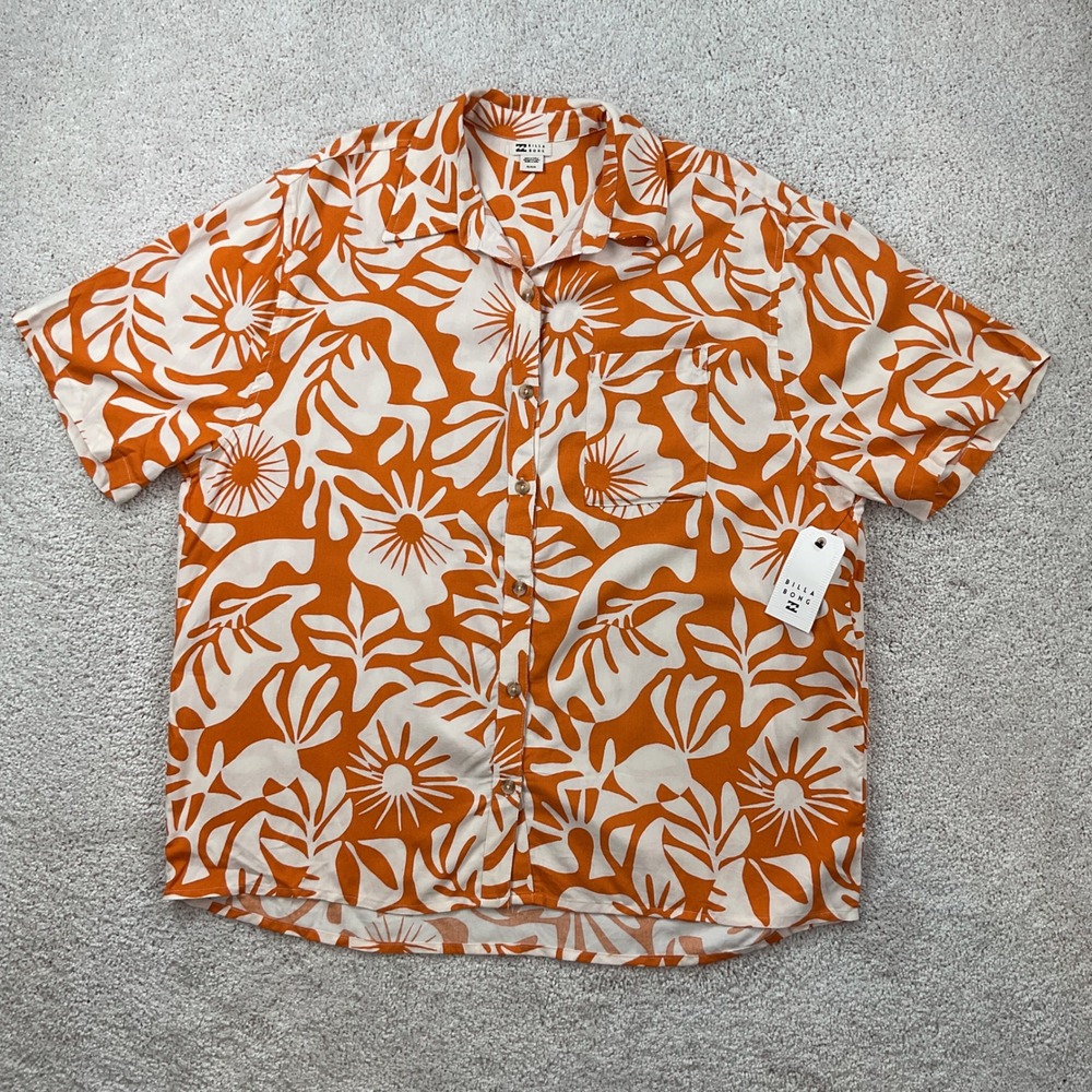 Billabong Mens On Vacation Shirt Orange Cream Floral‎ Button Down MED NWT